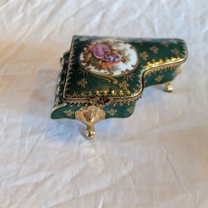 2/90$ Limoges Piano Green and Gold Trinket Box